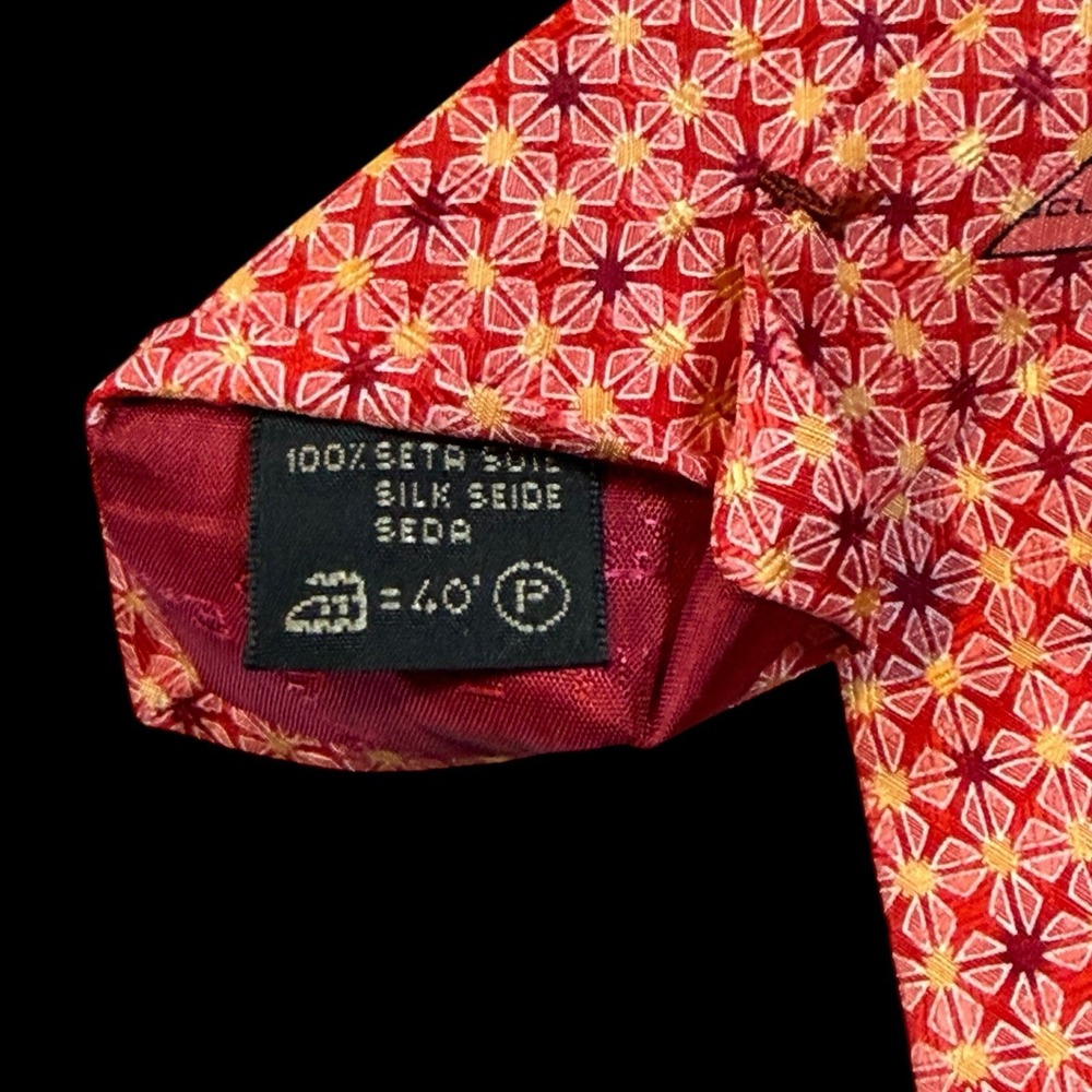 Ermenegildo Zegna Pink Tie -2 Tone Red Yellow Floral Pattern 100% Silk Italy Tie - Picture 9 of 10